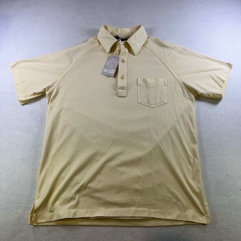Robert Bruce Mens Cream Short Sleeve Polo Shirt Cotton Blend Pocket Large